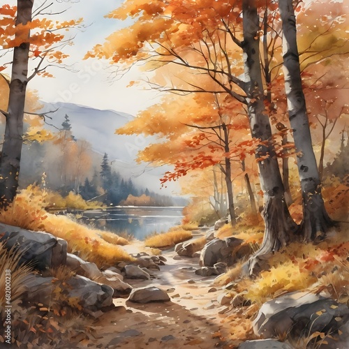 Vintage oil painting of autumn landscape ai generation