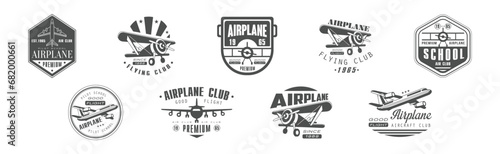 Airplane Flying Club Label and Emblem Vector Set