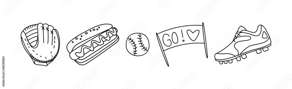 Baseball Special Object and Equipment Line Vector Set Baseball Special Object and Equipment Line Vector Set