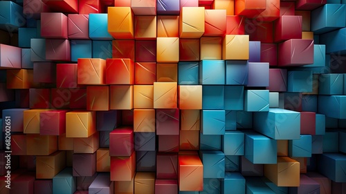 Abstract background from different multi-colored volumetric squares and cubes