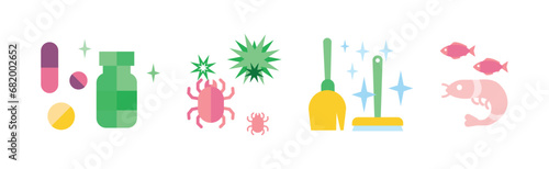 Allergy Concept with Risk Factors Flat Icon Vector Set