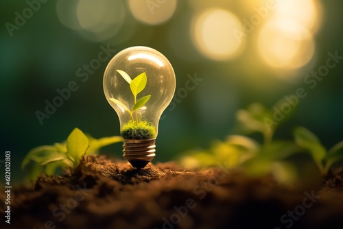A light bulb with a plant growing inside of it is a surreal and captivating image. The contrast between the bright, green plant and the clear glass bulb creates a sense of wonder and possibility.
