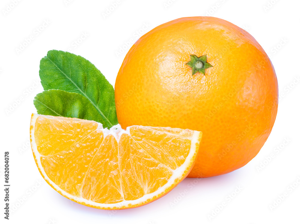 Fototapeta premium Fresh Orange fruit on white background, Japanese Ehime Orange with slices isolate on white background with cliping path.