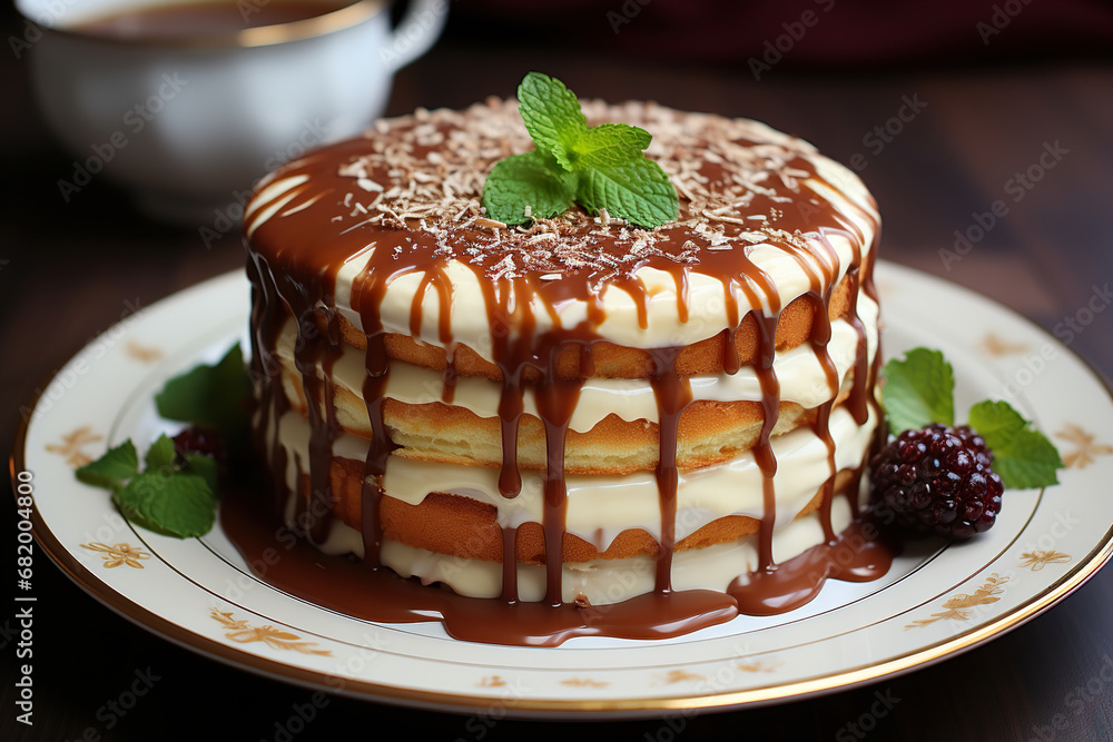 Tiramisu Dessert on a Plate. Generative Ai Tiramisu Dessert on a Plate. Generative Ai