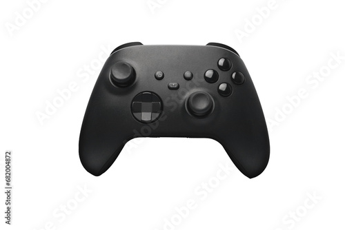 Black game controller front view on transparent background png
