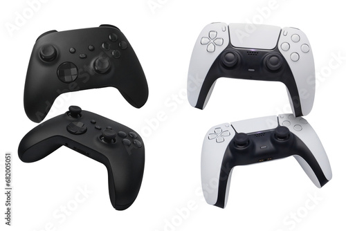 Black and white game controllers dual stick on transparent background png photo