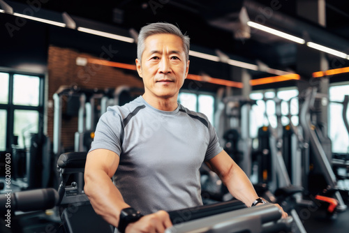 Portrait of Asian senior man in gym