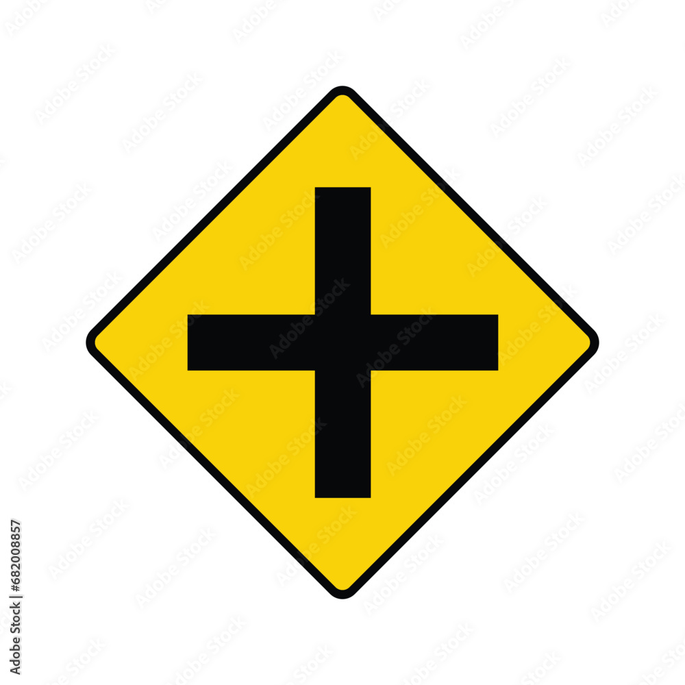 Obraz premium road intersection sign in yellow diamond shape.