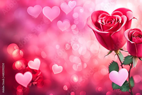 Valentine day background and texture with pink,red, heart,rose. Love concept. Valentine day banner design.