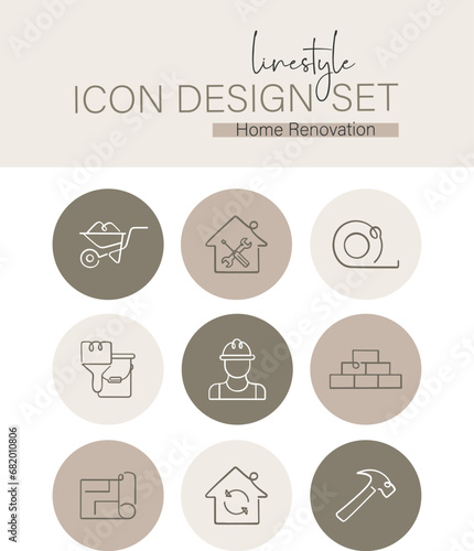 Linestyle Icon Design Set Home Renovation