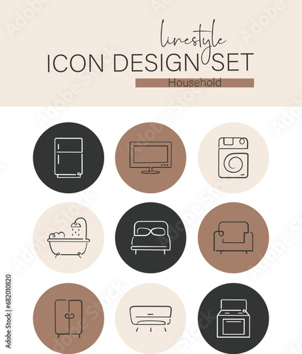 Linestyle Icon Design Set Household