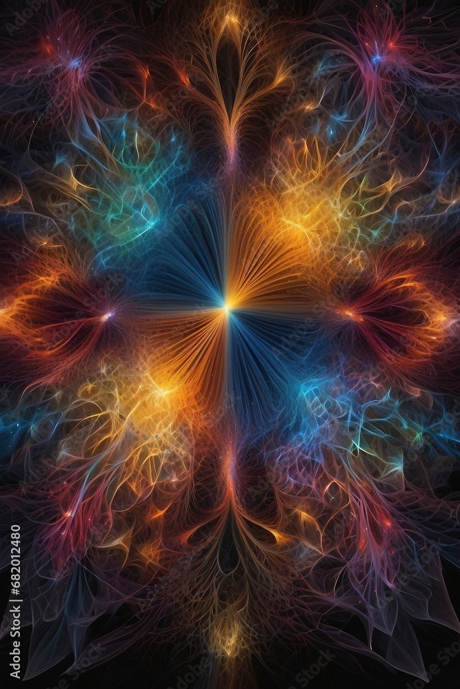 Abstract image of a magnificent array of miniature, iridescent particles, delicately arranged to form a mesmerizing pattern of kaleidoscopic colors. Vivid chromatic nanotechnology background. Abstract image of a magnificent array of miniature, iridescent particles, delicately arranged to form a mesmerizing pattern of kaleidoscopic colors. Vivid chromatic nanotechnology background.