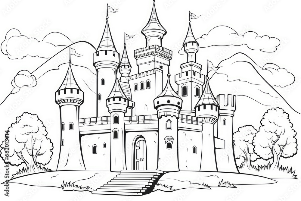 Coloring page castle for kids relax chill antistress. Generative AI ...