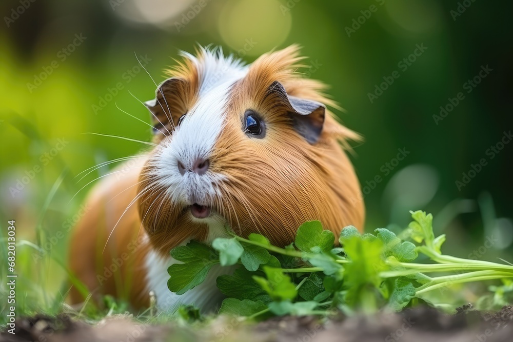 A cute guinea pig enjoying a sunny day. Generative AI A cute guinea pig enjoying a sunny day. Generative AI