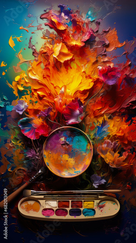 Wallpaper Mural Painting palette with brushes and paints on the table. Torontodigital.ca