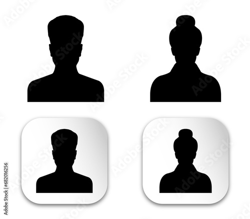 Default anonymous user portrait vector illustration flat vector designs. Man and woman vector profile graphic signs set