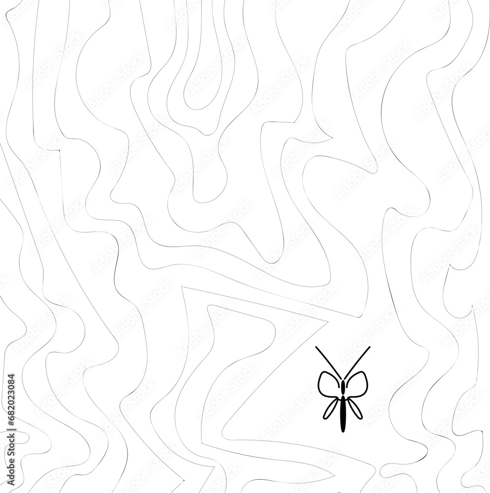 Wavy texture with a butterfly shape highlighted in bold line Wavy texture with a butterfly shape highlighted in bold line