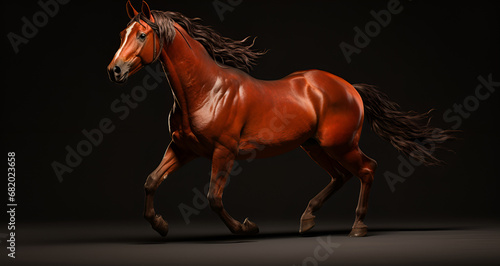 hanoverian stallion trots , isolated on black, Trakehner stallion in dark stable doors background, arabian horse portrait with classic bridle isolated on black background


 photo