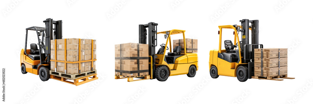 Forklifts Operating with Pallets on Transparent Background