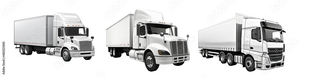 Semi-Truck Trailers in Various Views on Transparent Background