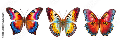 Colorful Butterflies with Open Wings on Transparent Background © Bismillah