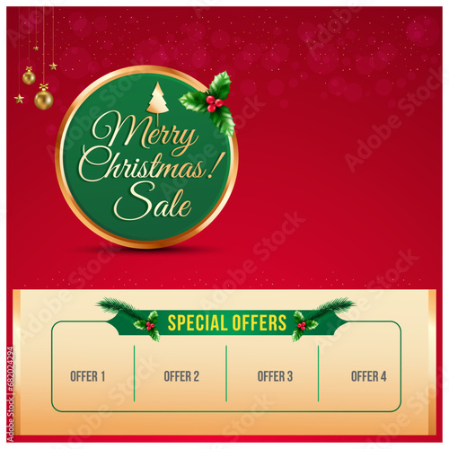 Merry Christmas Sale Advertising Design Template. Retail, sale, Electronics Products Marketing Promotional Poster or flyer offers Design. Special Offers