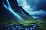 Mystical Rainfall over Mountainous Terrain in Iceland

