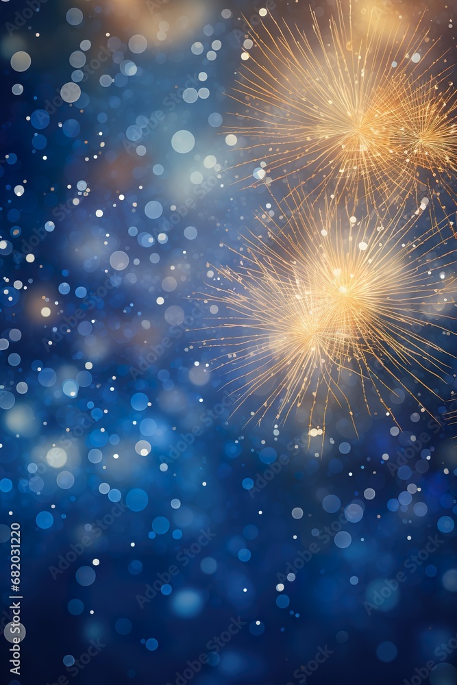 Blue and gold Abstract background with fireworks and bokeh on New Year's Eve graphic resources Blue and gold Abstract background with fireworks and bokeh on New Year's Eve graphic resources