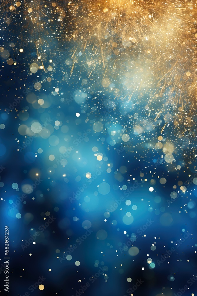Fototapeta premium Blue and gold Abstract background with fireworks and bokeh on New Year's Eve graphic resources
