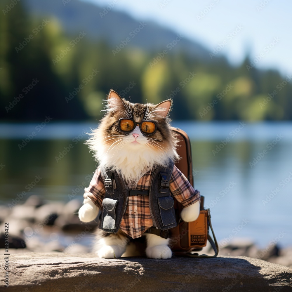 Obraz premium Adorable little calico cat who moonlights as a photographer