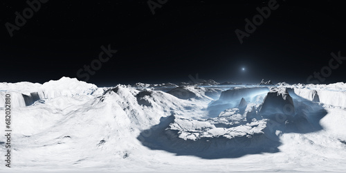 Obraz na płótnie 360 degree The surface of Pluto with craters and a rugged landscape w salonie