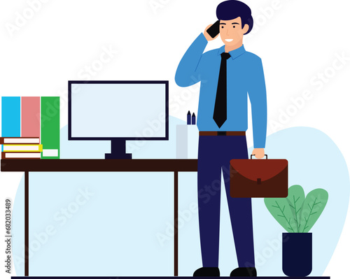 simple flat style person office start to work
