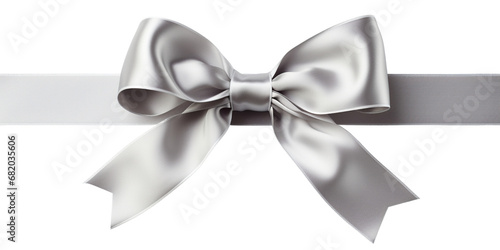 Silver ribbon and bow with grey isolated on white background