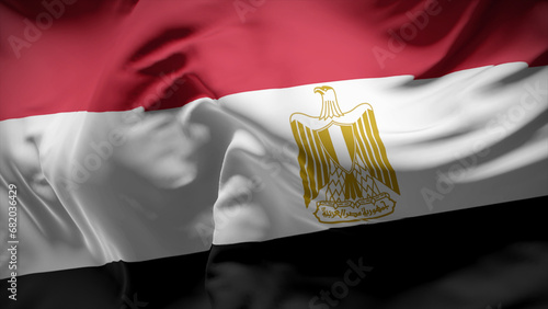 Close-up view of Egypt national flag fluttering in the wind.