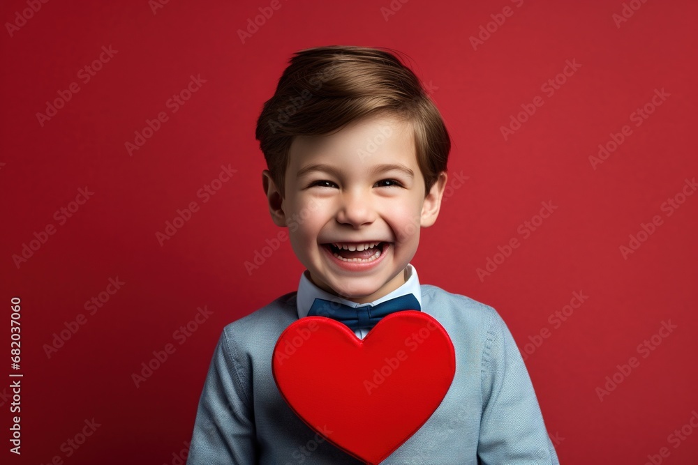 Happy little boy with red hearts on Valentine's Day. Happy little boy with red hearts on Valentine's Day.