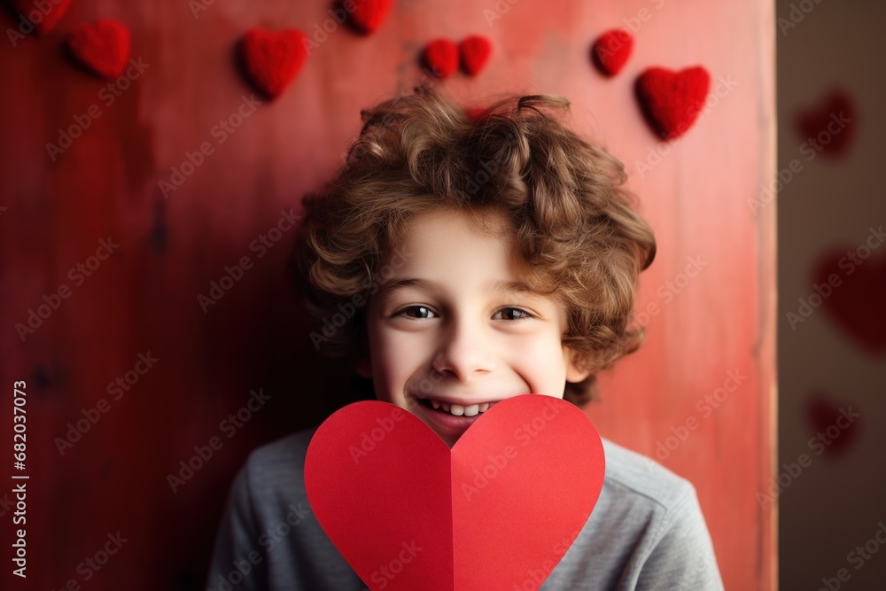 Happy little boy with red hearts on Valentine's Day. Happy little boy with red hearts on Valentine's Day.