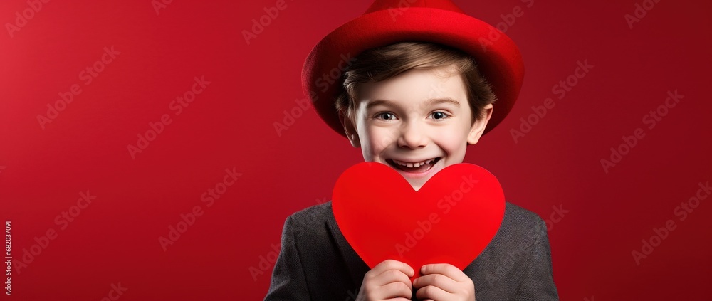 Happy little boy with red hearts on Valentine's Day. Happy little boy with red hearts on Valentine's Day.