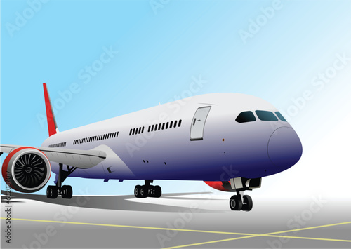 Airplane on the airfield. Vector 3d illustration
