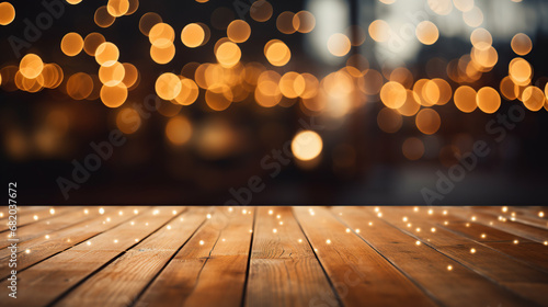 Luminous Product Showcase: Wooden Floor Mockup with Stage Bokeh Radiance