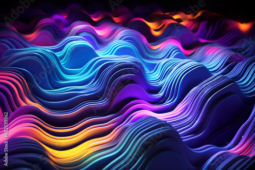Dynamic, colourful lines form an abstract wave. Futuristic design with vibrant energy. AI Generative artwork.