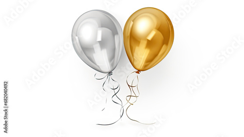 Two New Years eve golden and silver balloons isolated on white
