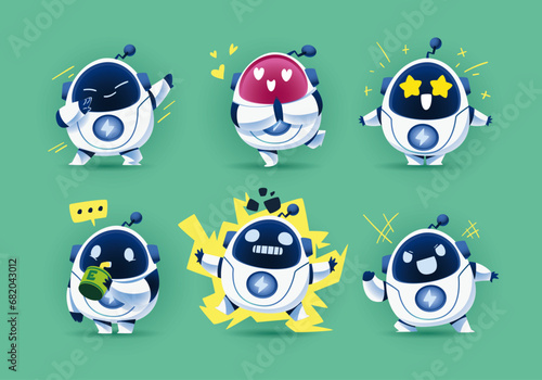 set of Funny&Meme cartoon fat modern robots mascot