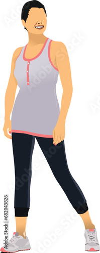 Young woman in sport suit. Duffle. Vector illustration