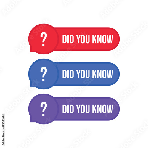 set of did you know colored sticker. flat cartoon trend modern simple dyk logotype graphic minimal design element isolated on white background. concept of quiz show like intellectual or mind game