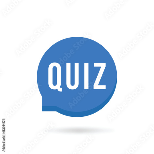 blue speech bubble with quiz text and question mark. flat trend modern interrogative logotype graphic design web element isolated on white background. concept of easy play in fun game or trivia badge