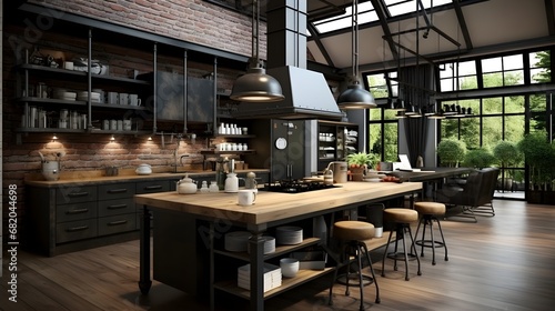 Modern and Traditional Kitchen Interior with open plan matte black dining area  © Dodoodle