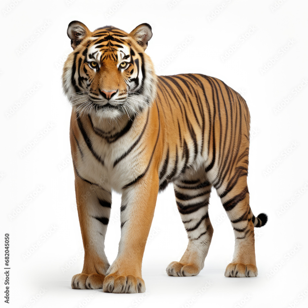 A tiger full shape realistic photo on white background