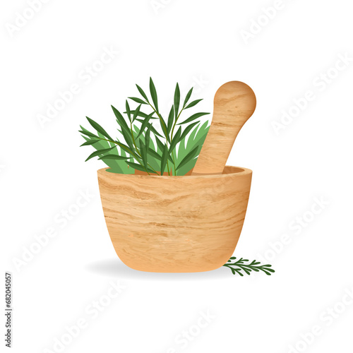 Obraz na płótnie vector illustration about herbal treatment with a mortar with herbs w salonie