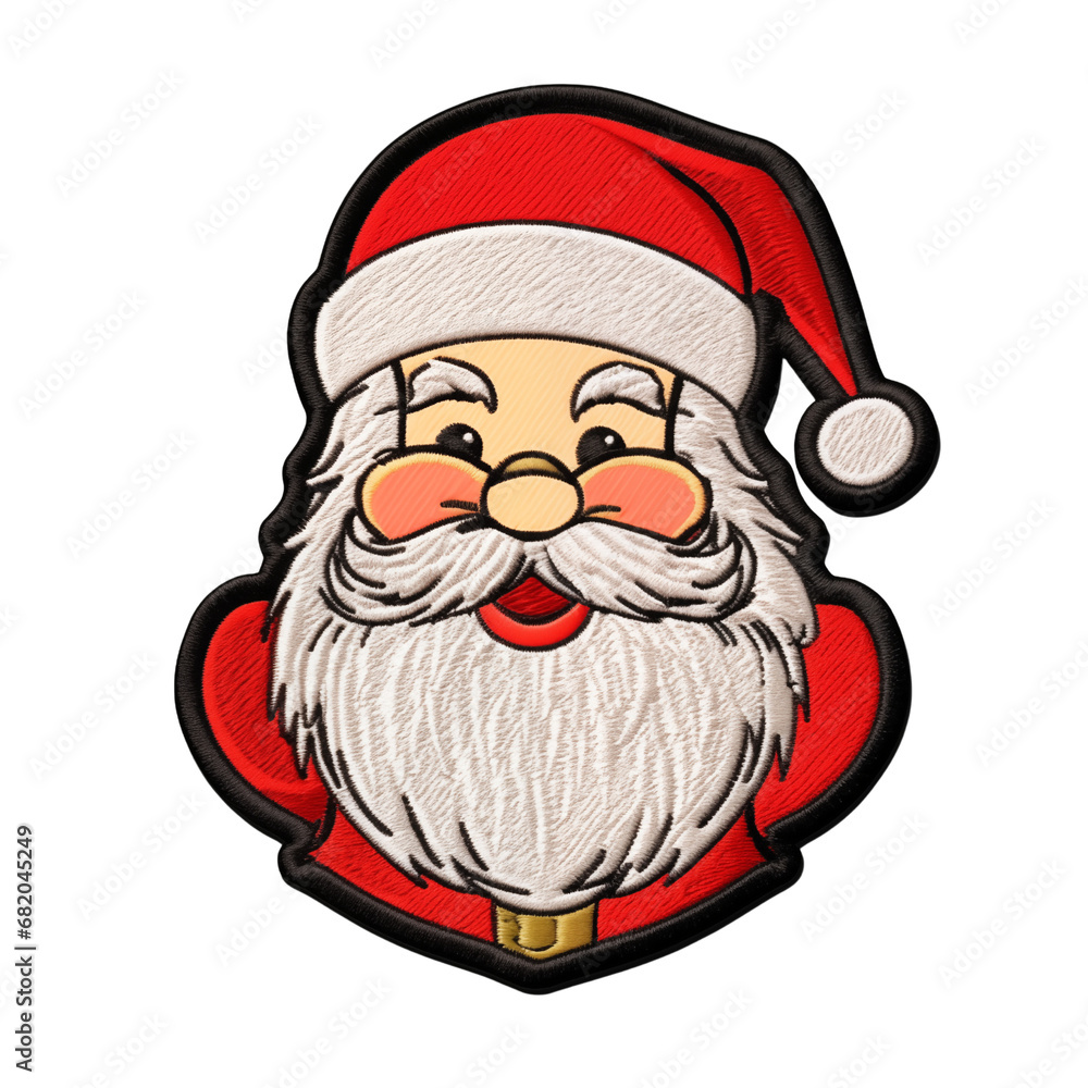 Santa Claus embroidered patch isolated on background, png, generative ai Santa Claus embroidered patch isolated on background, png, generative ai