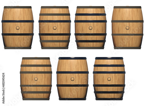 wooden barrel collection isolated 3d render